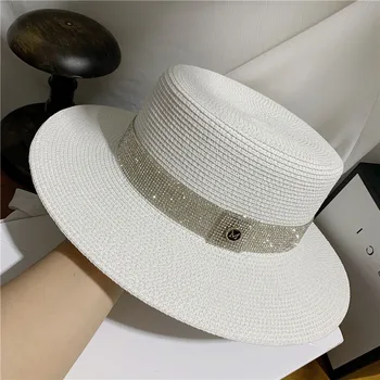 01906-yuchun-M Sclipire de foraj panglică de hârtie de paie jazz fedoras capac bărbați femei agrement pălărie panama