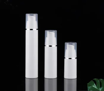 15ml plastic alb airless pompe de vid sticla de argint rim clar capac lotion emulsie ser de ochi essence foundation îngrijire a pielii pachet
