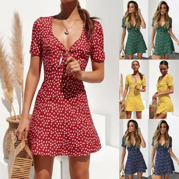 2020 Nouă Femei de Moda de Vară Short Sleeve V-neck Boho Floral Rochie Casual, Petrecere de Seara Plaja Mini Sundress