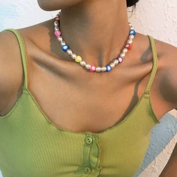 2021 Boem Cravată Colier Imitație Pearl Geometrice Rășină Colier De Moda Pentru Femei En-Gros De Bijuterii Collares Para Mujer