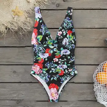 2022 Femei Costume De Baie Sexy Bikini Adânc V Gâtului Fara Spate Talie Mare Imprimeu Floral De Vara Femei Costume De Baie Pe Plajă