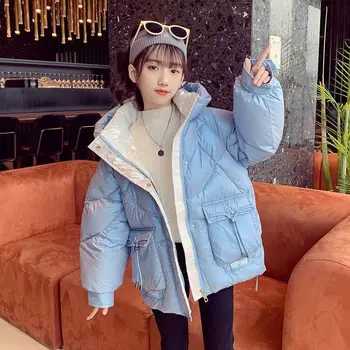 2022 Fete Jacheta de Iarna Copil Haine Noi Solidă coreean de Agrement Moda Lungime Căptușit Îmbrăcăminte exterioară Copil Gros Haine pentru Copii de la 4 La 15 ani