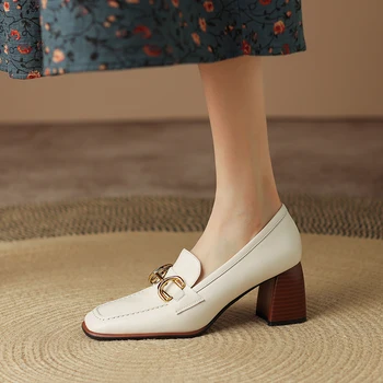 2022 Primăvară Noua din PIELE Femei Pantofi de petrecere a timpului LIBER pentru Femei Slip-On de mică adâncime Pompe Square Toe Tocuri Pantofi Femei Zapatos De Mujer