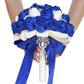 21cm Albastru Regal Populare Stralucitoare Brosa Mireasa, Buchet domnisoara de Onoare Buchete de Mireasa Recuzită Stras Rose Flori Artificiale B02