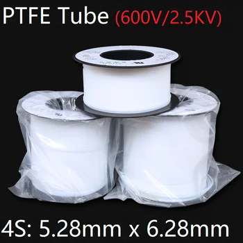 4S 5.28 mm x 6.28 mm PTFE Tub T eflon Izolate Rigide Capilar F4 Pipe Rezistent la Temperaturi Ridicate Transmite Furtun 600V Alb