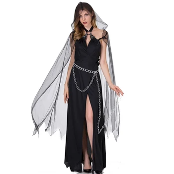 Adult Negru Rochie Sexy Vrăjitoare Cosplay Costum Vampir Regina Mascaradă Partid Carnaval Uniformă