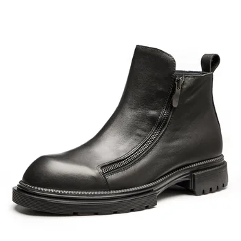 Cizme Barbati de Moda de Înaltă Calitate din Piele Cizme de Oameni de Afaceri Bărbați Pantofi pentru Bărbați ZIP Cauciuc Rotund Toe