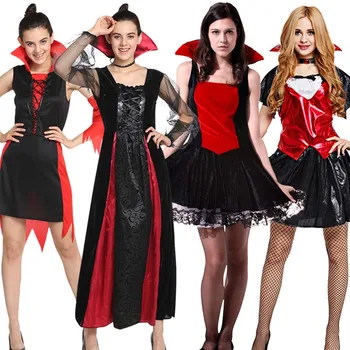 Costume de Halloween pentru Femei Costum Vampir Atașat articole pentru acoperirea capului Robe Roșii Negru Deluxe Demon Rochie de Crăciun