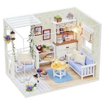 DIY LED Pisoi Jurnal de lemn diy păpuși diy casa papusa in miniatura mobilier casă de păpuși Kit cu Pisica amuzant copii stau acasă Jucărie