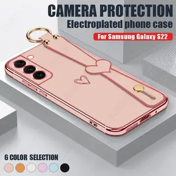 Dragoste Inima Încheietura Curea Caz de Telefon Pentru Samsung Galaxy S21 S22 S23 Ultra Plus S20 FE A52 A53 A23 A33 A73 A13 5G de Acoperire rezistent la Șocuri