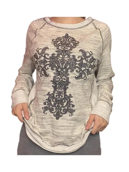 Femei cu Maneci Lungi Zână Grunge Topuri Y2k Epocă Grafic de Imprimare de Tricouri Casual Echipajul Gât Vrac 90 Estetice Pulover
