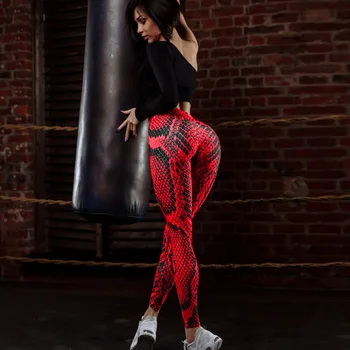 Femei Roșu Serpentine De Fitness Jambiere Jogging În Aer Liber, Care Rulează Sport De Înaltă Talie Pantaloni Casual, Sexy Antrenament Pantaloni Jos