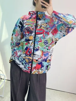 Femei sacou Haina Miyake Cutat de Moda High Street Fermoare Imprimare Vrac de Mari Dimensiuni Maneca Lunga Îmbrăcăminte & Paltoane Jachete Maree