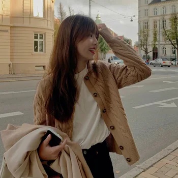Femei Tricotat Cardigan Cu Maneci Lungi Vrac Haină De Moda Coreeană Nod De Flori Sacou Scurt Top Pulover Cald De Lux, Haine De Designer