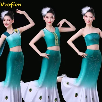 Femeile Dai Păun Dans Îmbrăcăminte pentru Copii coadă de pește Folie de Hip Populară Chineză Costume de Dans Copii Hmong Dans Purta pentru Etapa