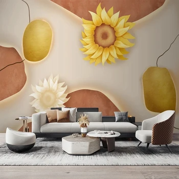 Foto personalizate 3D Pictate manual Floarea-soarelui Galben Tapet de Fundal pentru Dormitor, Living cu TV, Canapea Decor de Perete Non-țesute picturi Murale