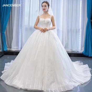 J66960 jancember rochie de bal rochie de mireasa pentru femei guler pătrat spaghete curtea tren cu alb rochie de mireasa свадебное платье