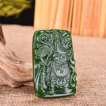 Jad verde Guangong Pandantiv Colier Naturale Jadeit Mână-Sculptate Chineză Moda Bijuterii Meserii Farmec Amuleta Cadouri pentru Barbati Femei