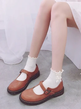 Japoneze Academia Stil Drăguț Bowknot Fata lui Ureche din Lemn Marginea Pieptănat Șosete de Bumbac Moale Sora Toate-meci de Vițel Șosete Șosete Lolita