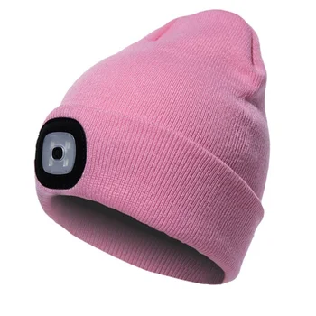 Led Pălărie de Lână de Lumină LED de Iarnă Tricotate Pescuit de Noapte Cu Lumina Luminos Pălărie de Noapte Femei Bărbați de Funcționare Noapte de Echitatie Roz