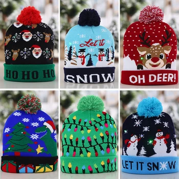 Led-uri de Crăciun Pălărie cu Bordurare Mingea Tricotate Pălărie Luminos Pălărie Beanie Adult Copii Cadouri de Craciun, de Anul Nou Consumabile