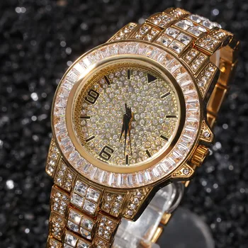 Mens Ceasuri de Lux de Gheață Afară CZ Bagheta Impermeabil Diamante din Oțel Inoxidabil Ceas pentru Bărbați Cuarț Ceas de mână Relogio Masculino