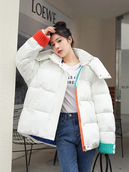 Moda Culoare De Contrast De Iarna Parka Femei Coreene Noi Vrac Gros Cu Gluga Puffer Jacheta Femeie 2022 Noi