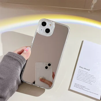 Moda Simplu Argintiu Oglinda Silicon Moale Caz Clar de Telefon Pentru iPhone 13 Pro Max 11 12 X XR rezistent la Șocuri Proteja Capacul din Spate Capa
