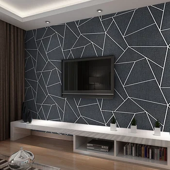 Moderne 3D Stereo Negru Tapet Geometric Moda Îngroșat Flocking Nu-Țesute Perete Rola de Hartie Pentru Camera de zi TV 3D Home Decor