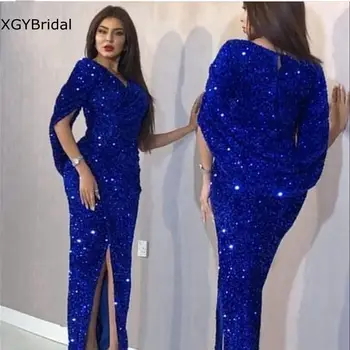 New Sosire V Gât Albastru Regal rochii de seara 2022 Jumătate maneca Paiete Dantelă rochie de seara pentru femei Dubai caftan marocan