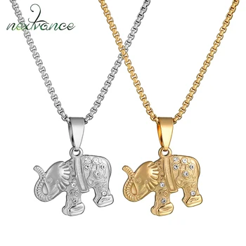 Nextvance Cubic Zirconia Elefant Pandantiv Colier de Aur de Culoare de Culoare Argintie din Otel Inoxidabil Coliere Noroc de Cadouri pentru Barbati, Femei
