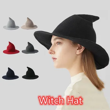 Noi Vrăjitoare Pălărie de Lână Tricot Pălărie de Vrăjitor Halloween Confortabil Capac pentru Femei, Bărbați Accesorii de Petrecere Moale Pliabil Portabil Elegant Cadou