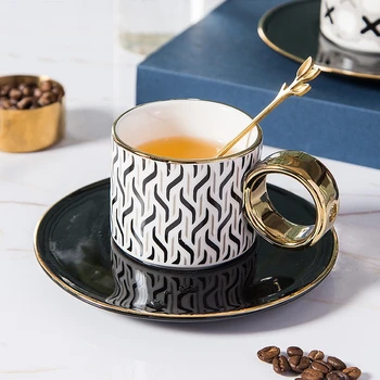 Nordic Geometrie Cană Cafea Și Farfurie Cu Glod Mâner Lingura Set de Ceai din Ceramica Cana Reutilizabile Cești de Espresso 150ml Cadou