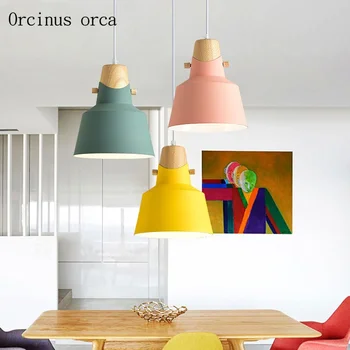 Nordic modern, simplu, singur cap din lemn masiv candelabru Restaurant, Bar, dormitor creative de culoare fier pandantiv lampă transport gratuit