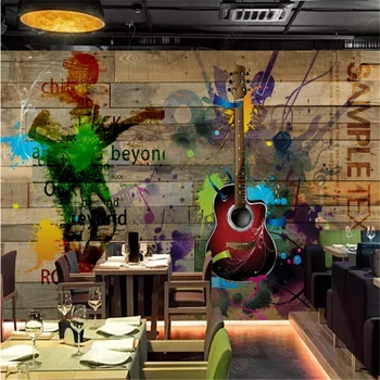Nostalgic Muzică de Fundal de Rock Industrial decoratiuni Bord Lemn Chitara Bar, KTV Murală de Fundal de Hârtie de Perete papel de parede