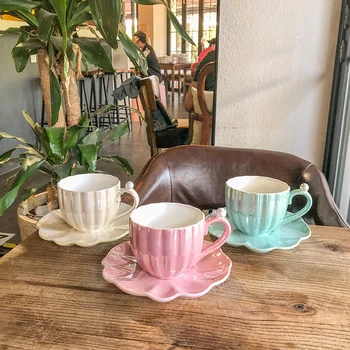 Pearl shell cana de ceai din ceramica set Europene mici de lux rafinat ceașcă de cafea farfurie set ceai după-amiaza cupa stil Britanic