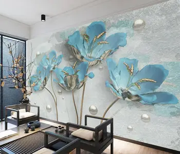 Personalizat Albastru European Bijuterii Flori imagini de Fundal pentru camera de zi Murală tapet casa de decorare fotografie 3D gazete de perete decor acasă