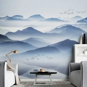 Personalizat Tapet Mural Noul Stil Chinezesc Abstract Albastru Cerneală Peisajul Tv De Fundal Pictura Pe Perete