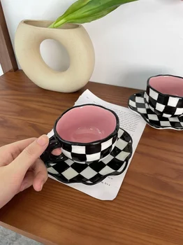 Pictate manual Tablă de șah Cană Cafea și Farfurie Underglaze Ceramice Personalizate Ceașcă de Ceai Set cuptor cu Microunde masina de spalat Vase în condiții de Siguranță Drăguț Cadouri