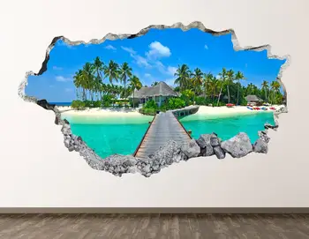 Plaja Perete Decal - Paradise 3D Distrus Arta de Perete Autocolant Decor Camera pentru Copii Vinil Acasă Poster Cadou Personalizat KD449