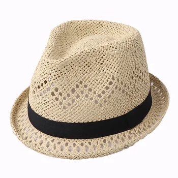 Pălărie De Paie Bărbați Femei Vara Pălărie De Soare Moda Noua Respirabil Plajă Capac De Sex Masculin De Sex Feminin Trilby Hat Fedora Negru Banda De Plaja Hat