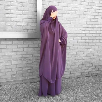 Ramadan 2 buc Set jilbab-ul Rugăciune Musulmană Îmbrăcăminte Femei Niqab Mult Khimar Fusta Maxi Islamic Arab Dubai Modest Potrivire Abaya Costum