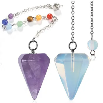 Reiki Pietre Naturale De Vindecare Pendul 7 Chakra Lanț Pentru Divinație Hexagon Con Con Pandantiv Amuleta Roz Cristal De Cuarț Pendula