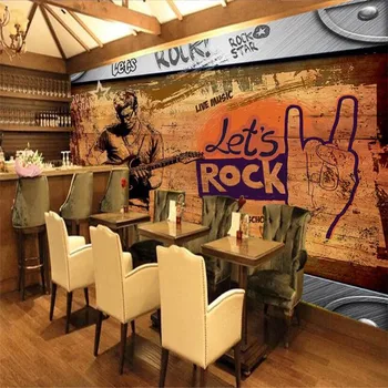 Retro Nostalgic Chitara Muzica Rock din Lemn Scândură de Fundal de Hârtie de Perete 3D Bar, Restaurant KTV Industriale Decor Mural Wallpaper 3D