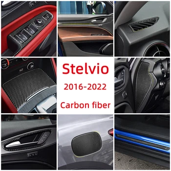 Set Complet Din Fibra De Carbon Autocolante Auto Pentru Alfa Romeo Stelvio 2016-2022 Precum Accesorii De Interior Consola Centrala Echipament Panoul De Bord