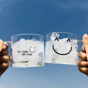 Smiley Pahar Curat și Confortabil Transparent Cupluri Flacon de Sticlă cu Mâner Biroul de Acasă Insta-stil de Lapte cu Cana de Cafea