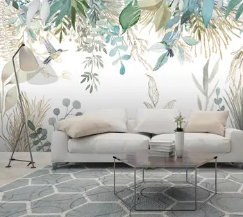 Tapet personalizat Moderne de Mână-pictat Planta Tropicala Frunze, Flori Și Păsări picturi Murale Camera de zi Dormitor rezistent la apa Pictura pe Perete