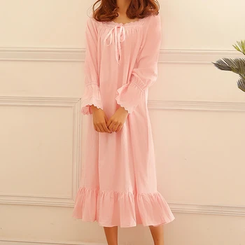 Toamna Bumbac Roz Printesa cămașă de noapte Moale Confortabil pentru Femei de Mari Dimensiuni Largi pijama cu Maneca Lunga Uzura de Somn de Dormit Rochie
