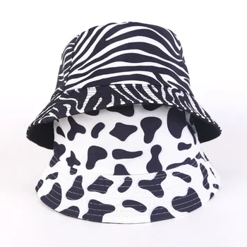 Vriginer Noua Moda Reversibilă Negru Și Alb Model Vaca Găleată Pălărie Pescar Pălărie De Femei De Vară 2021